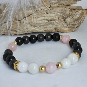 Bracelet Shungite/Quartz Rose/ Pierre de Lune